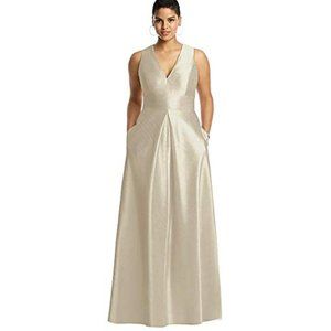 Alfred Sung V-Neck Dupioni Evening Gown Champagne